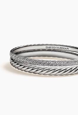 David Yurman Sculpted Cable bracelets in white gold.